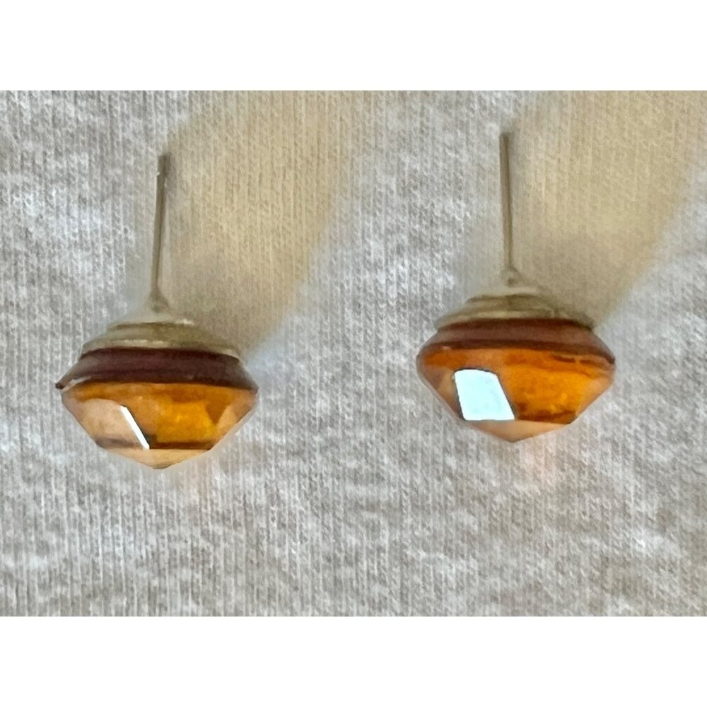 Vintage Amber-Like Gemstone Stud Earrings With Metal Backing – .5” Diameter - Picture 3 of 7